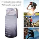 2L Water Bottle Straw Cup Time Marker Sports Drinking Fitness Jugs (Grey) Newly