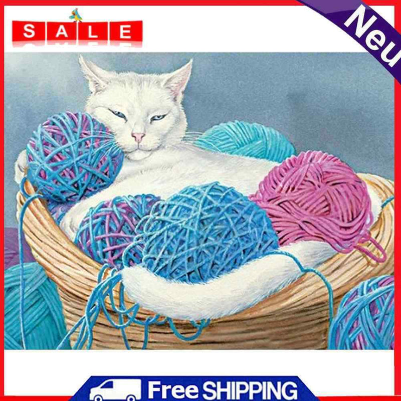 Cat Frameless Oil Paint by Numbers Kit Coloring on Canvas Handpainted Handicraft