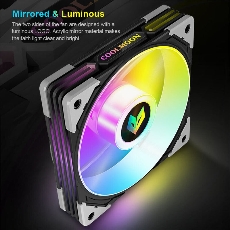 COOLMOON CPU Cooler 3 Pin ARGB FDB Bearing PWM PC Quiet Cooling Fan (Black)