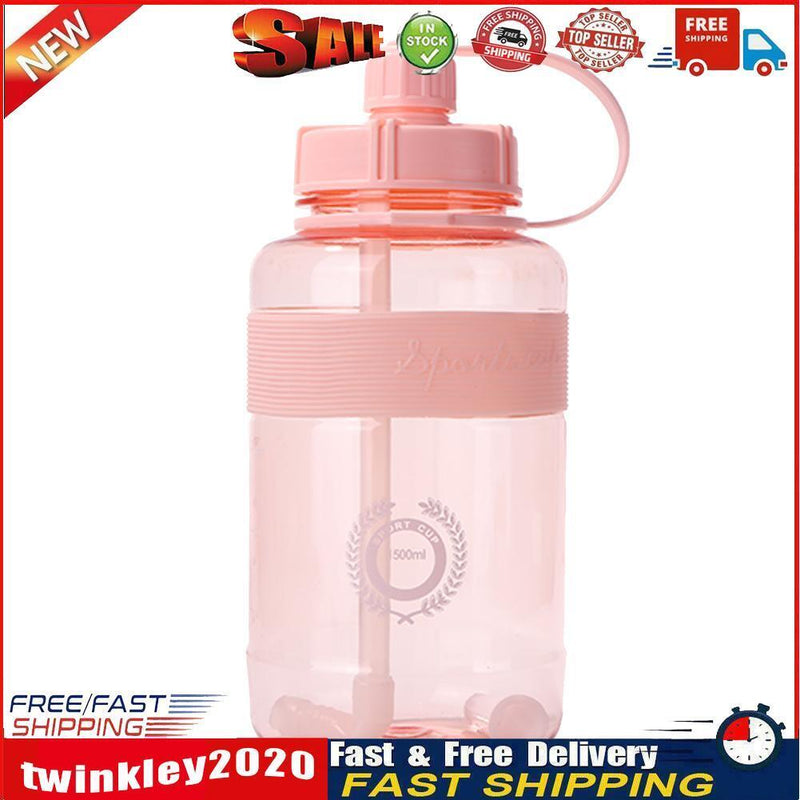 Portable Women Summer Gym Water Bottle Straw Large Capacity (Pink 1500ml) Newly