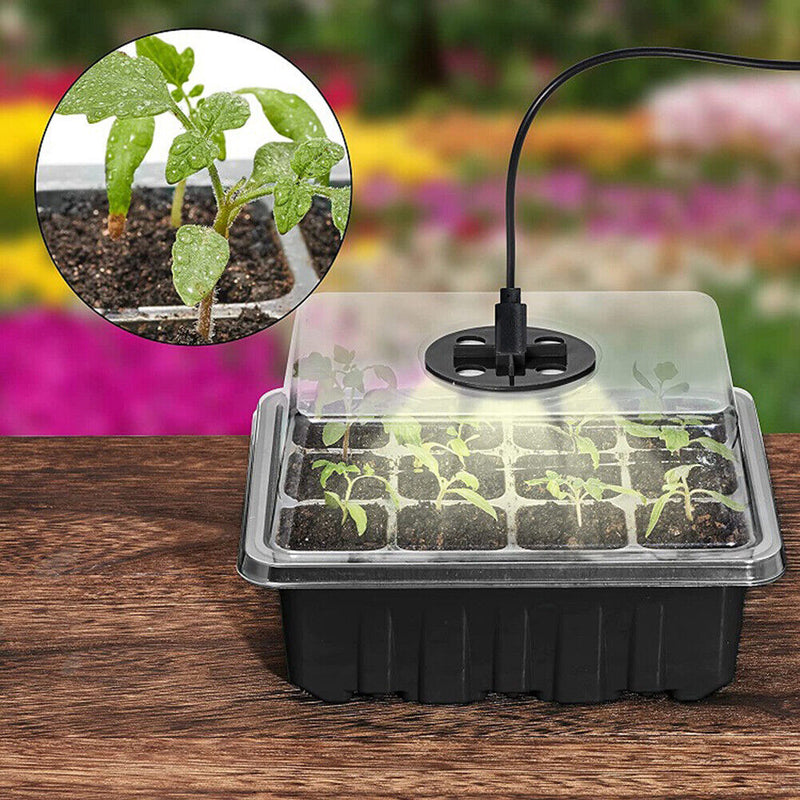 5pcs Seed Starter Trays with Grow Light Garden Plant Seedling Box (Black) Newly