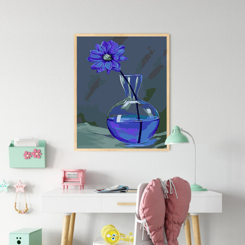Blue Chrysanthemum Oil Paint By Numbers Kit DIY Acrylic Painting on Canvas Arts