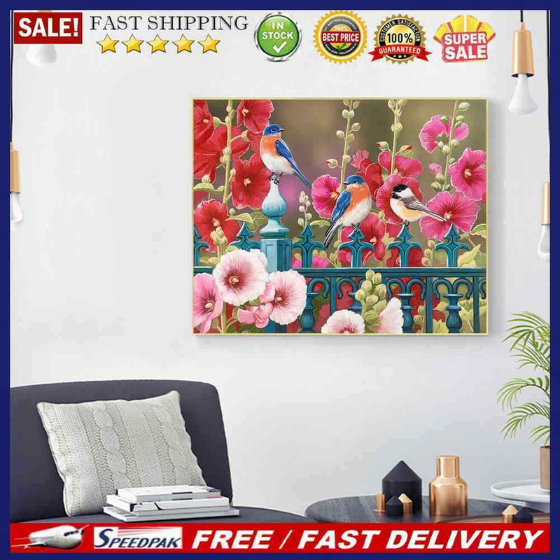 Fence Birds Flowers Oil Paint By Numbers Kit DIY Acrylic Painting on Canvas Arts