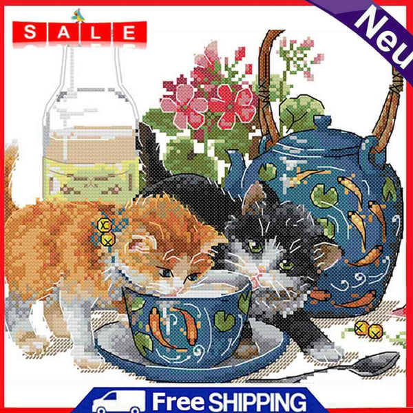 Partial Embroidery Cross Stitch Set Needlework Kit 14CT Lovely Kitty Artwork
