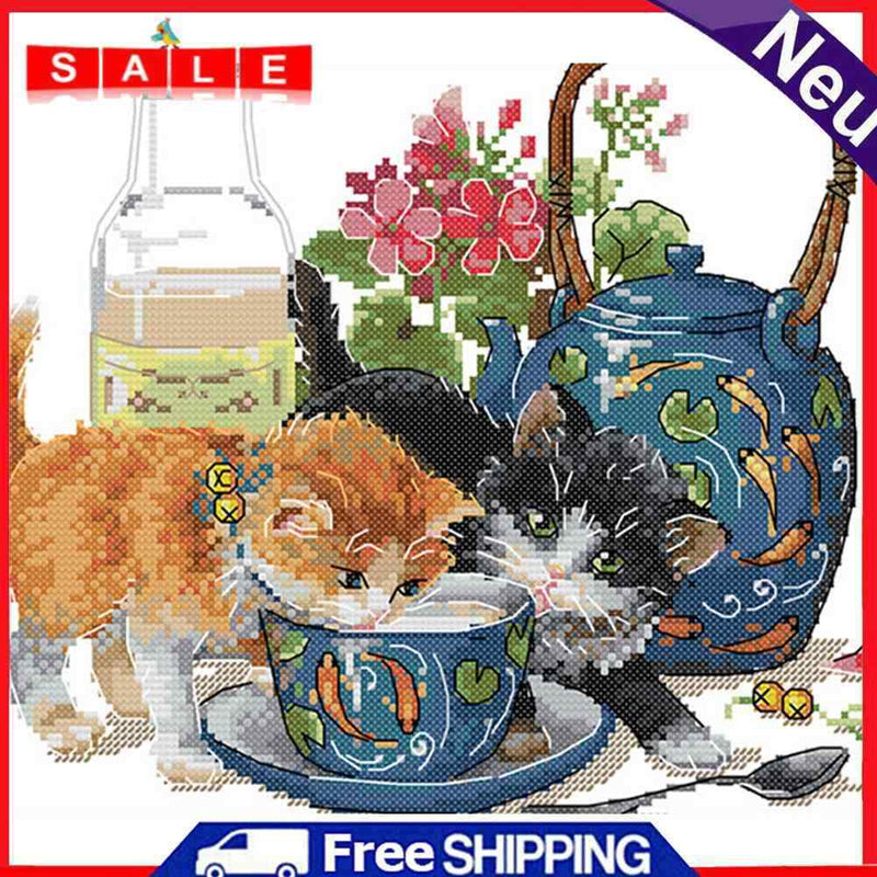 Partial Embroidery Cross Stitch Set Needlework Kit 14CT Lovely Kitty Artwork