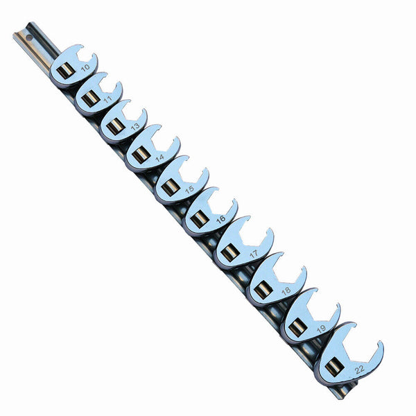 Crow Foot Crowsfeet Wrench Spanner Set 3/8 Drive 10mm - 22mm on Storage Rail