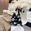 Women Fashion Animal Pattern Print Shopping Bags Plush Large Tote Shoulder Bag