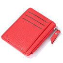 Women Retro Leather Coin Purse Zipper Litchi Pattern Men Card Holder (Red)