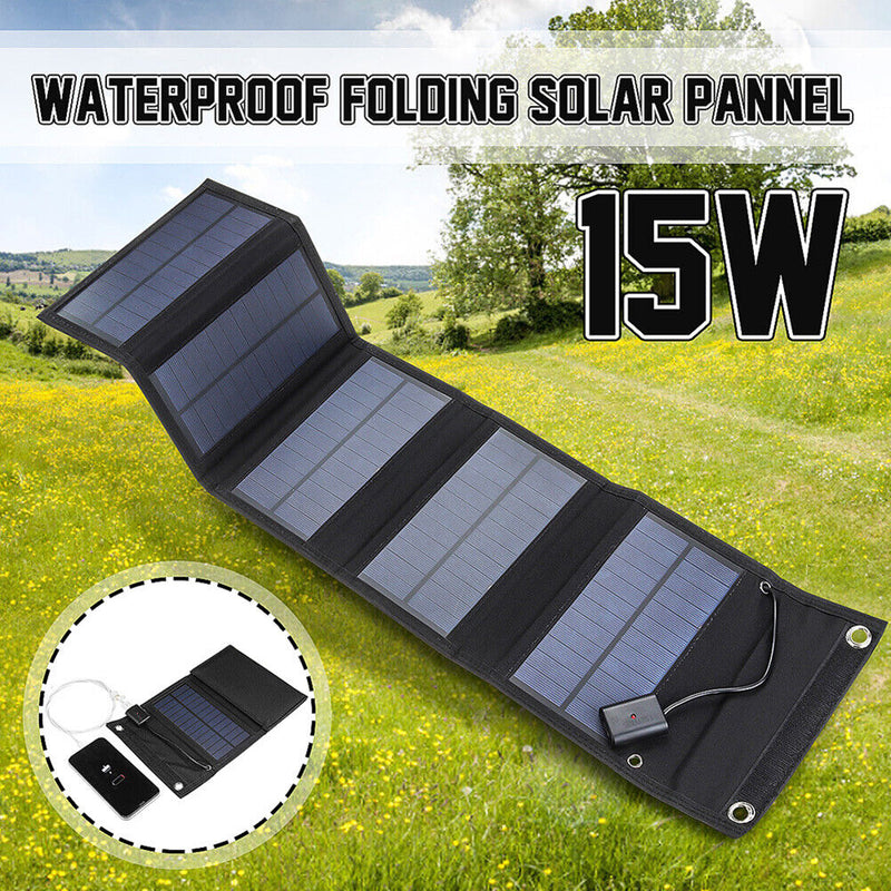 15W Foldable Solar Panel Outdoor Power Battery Cells Charger for Camping Hiking