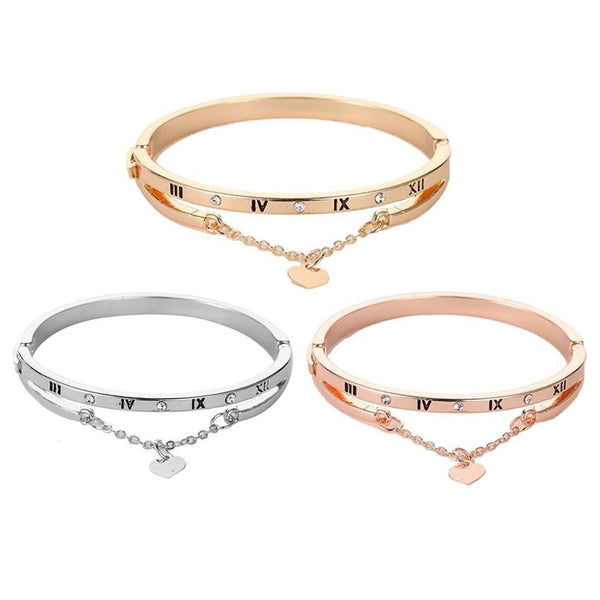Women Jewelry Heart Dangle Bracelet Roma Letter Cuff Bangles Stainless Steel