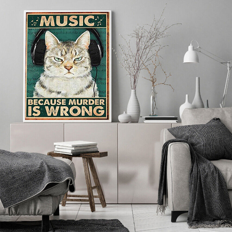 Retro Cat Poster Frameless Picture Oil Paint By Numbers Hand Painted Picture