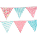 12 Flags Pink Blue Floral Cotton Fabric Bunting Pennant Banner Birthday Newly