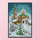 Full Embroidery Print 2 Strands Stamped Cross Stitch DIY Church in Snow 14CT Kit
