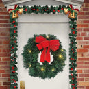 Merry Christmas Xmas Bow Wreath w/ Light String for Farmhouse Front Door Decor`