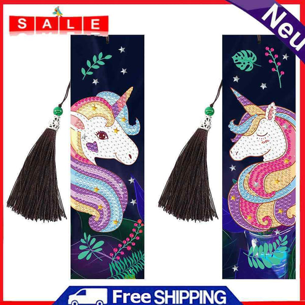 2pcs Diamond Painting Bookmark 5D DIY Special Shaped Drill Art Leather Tassels