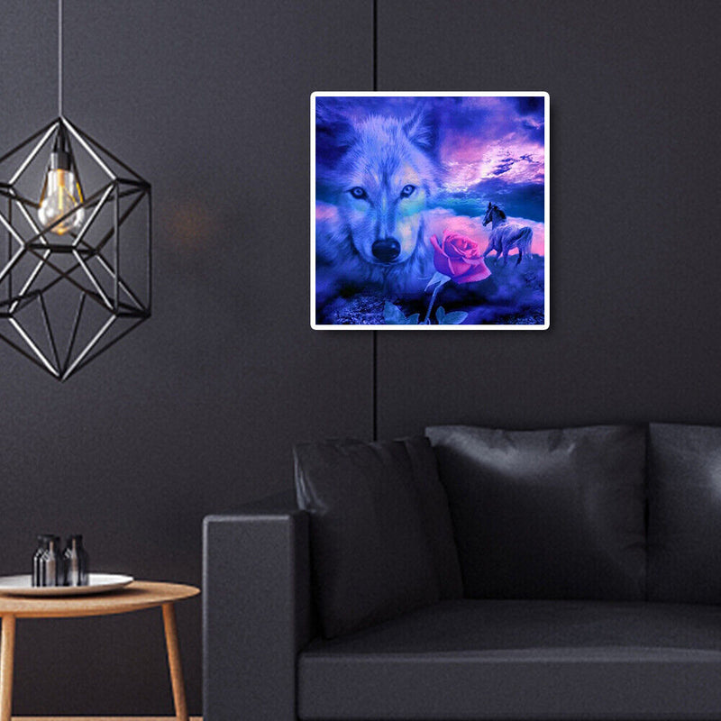 Diamond Painting 5D DIY Wolf Flower Full Round Drill Rhinestone Picture Kit