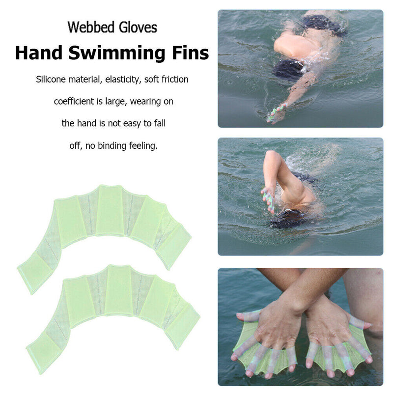 Finger Webbed Gloves Fins Hand Web Flippers Training Silicone Swim Diving Glo