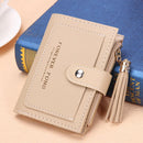 Folded Women Tassels PU Leather Handbag Girl Hasp Small Wallet Purse(Beige)