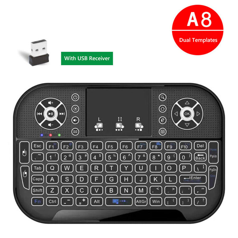 Ergonomic 2.4G Air Mouse Touchpad Backlit Wireless Keyboard with USB Receiver