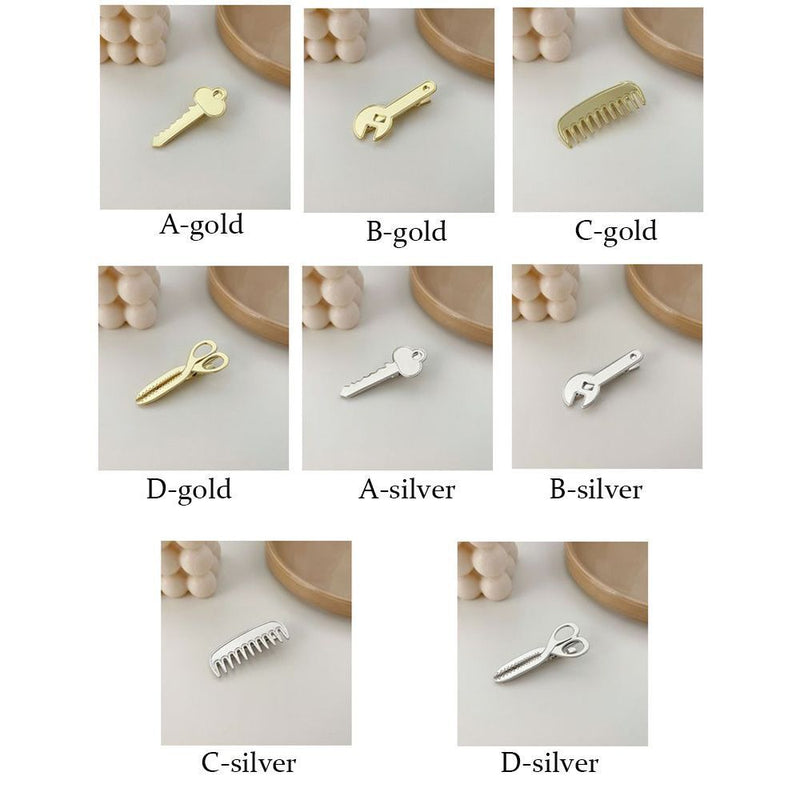 Women Cute Geometric Key Scissors Alloy Hair Clip Wrench Headwear Metal Hairpin