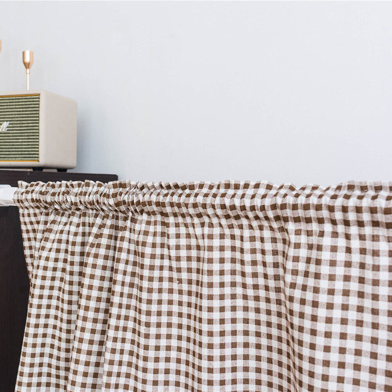 Short Curtain Shading Curtains Home Decor for Window Screen (Brown Grid)