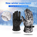 Winter Men Warm Skiing Fleece Gloves with Buckle Thickened (Camo Grey)