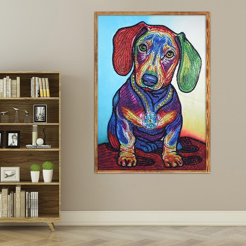 5D DIY Special Shaped Diamond Painting Colorful Dog Cross Stitch Embroidery