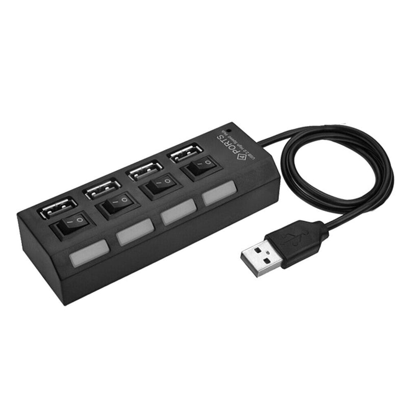 USB Hub 480Mbps Multi USB 2.0 Adapter 4 Port Expander Splitter (Black)
