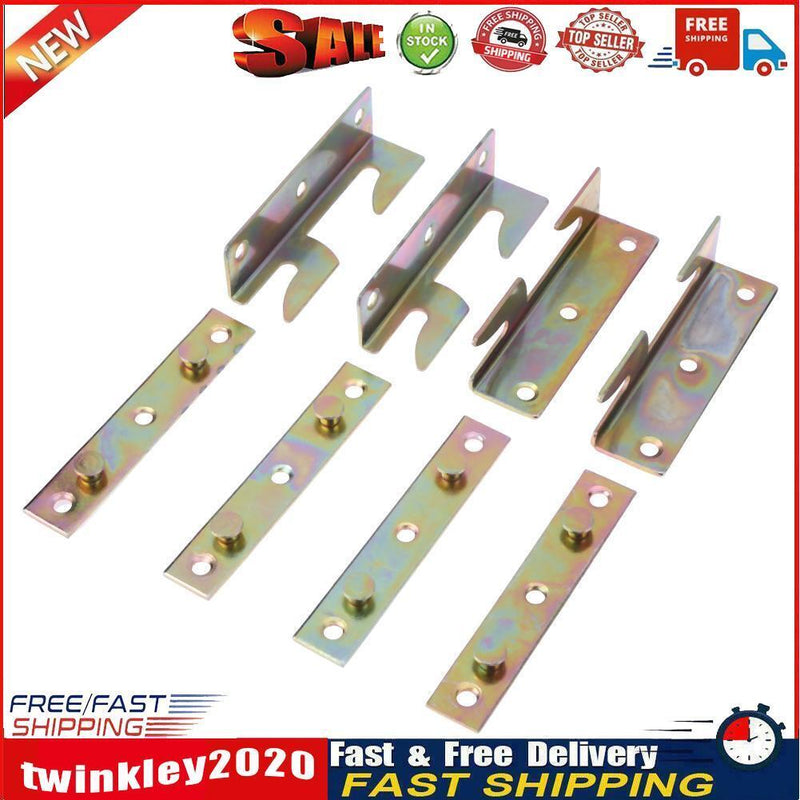 8pcs Iron Bed Fittings Connectors Brackets Joiners Hook Frame Replacement Newly