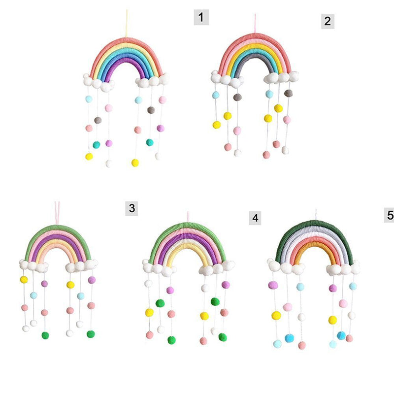 Woven PomPom Photo Prop Clouds Rainbow Tapestry Felt Ball Wall Hanging Decor