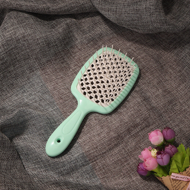 Wide Teeth Air Cushion Comb Scalp Massage Salon Hair Brush (Green white)