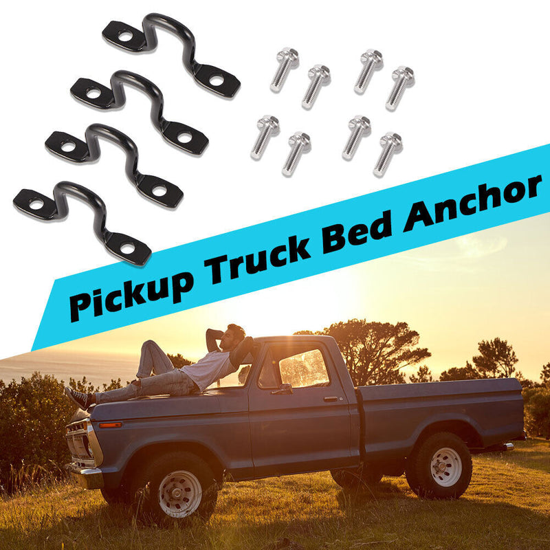 4pcs Pickup Truck Bed Steel Tie Down Anchors with 8 Bolts Universal (Black)