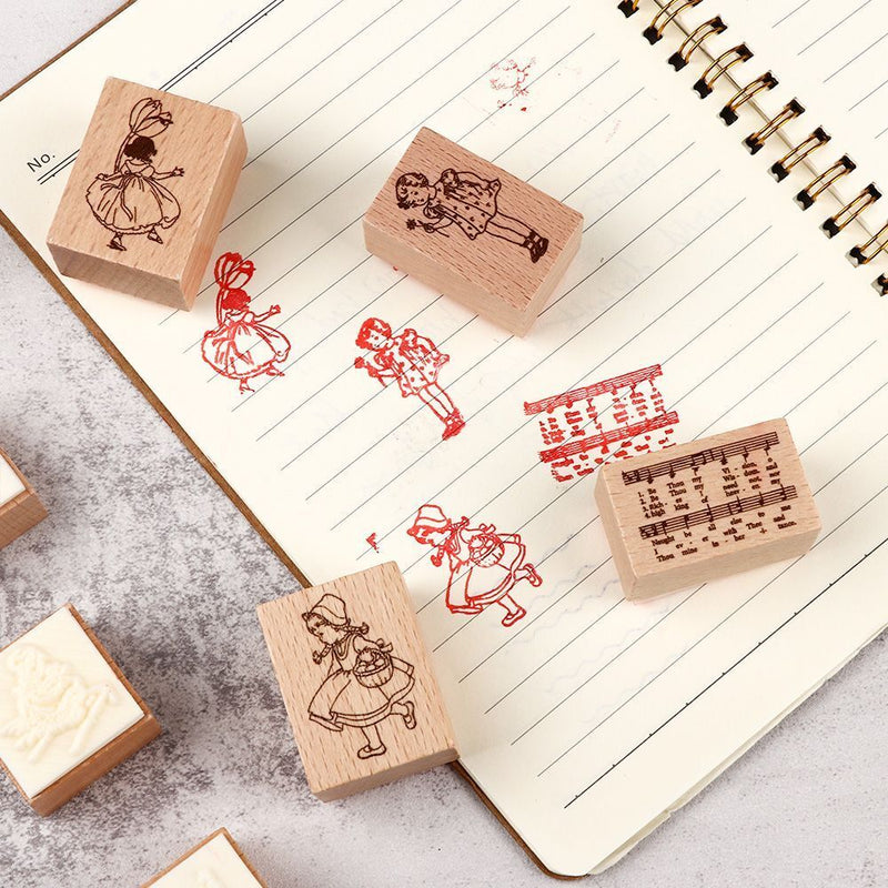 DIY Albums Forest Plants Wooden Rubber Stamp Flower Girl Printed Scrapbooking