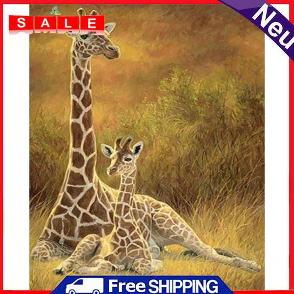Handpainted DIY Giraffe Mother Child Oil Paint by Numbers Picture Craft Gift Kit