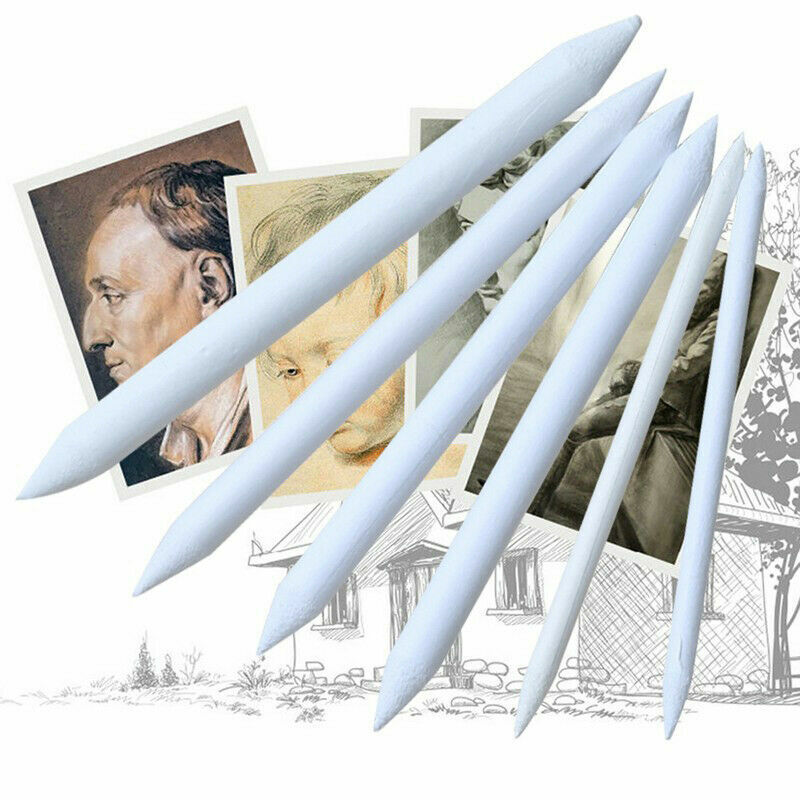 6Pcs White Pastel Charcoal Blender Stump Tortillon Drawing Pen Sketch J9G5