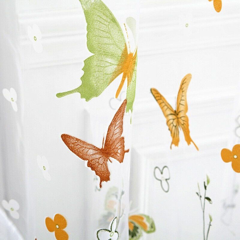 Butterfly Floral Tulle Voile Window Curtain Drape Panel (Green 100X270cm