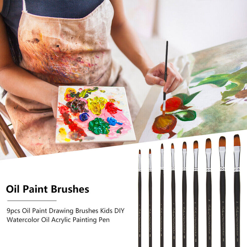 9pcs Nylon Hair Watercolor Oil Acrylic Painting Brushes Pens DIY Art Tools