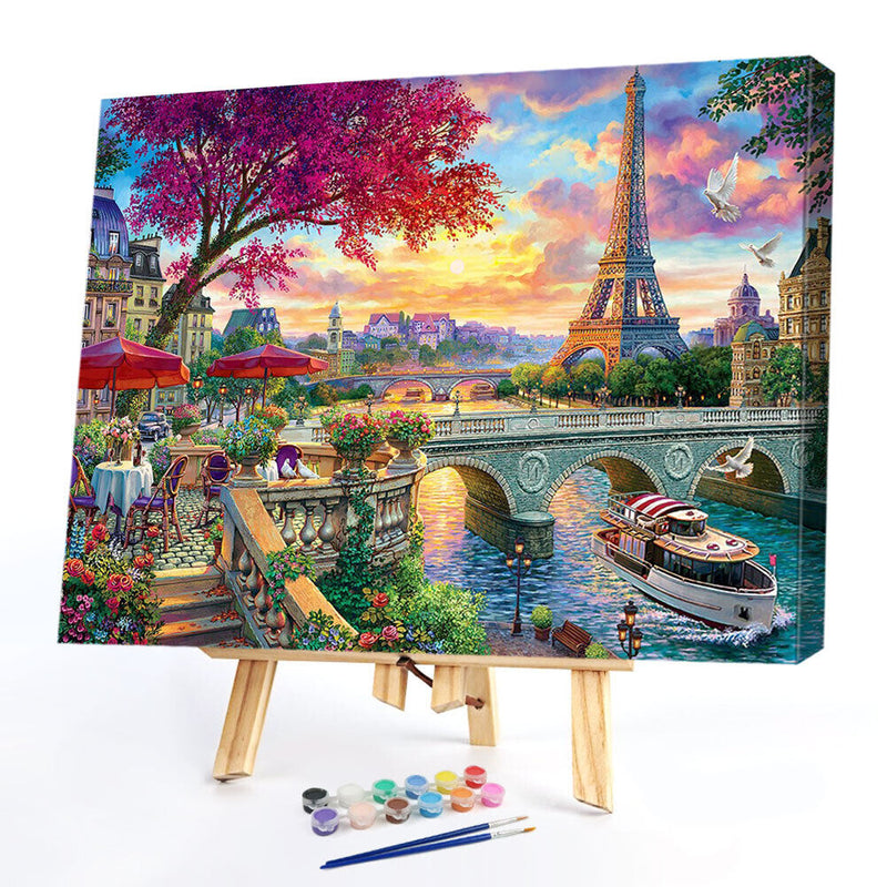 Riverside Tower Oil Paint By Numbers Kit DIY Handpainted on Canvas Wall Art