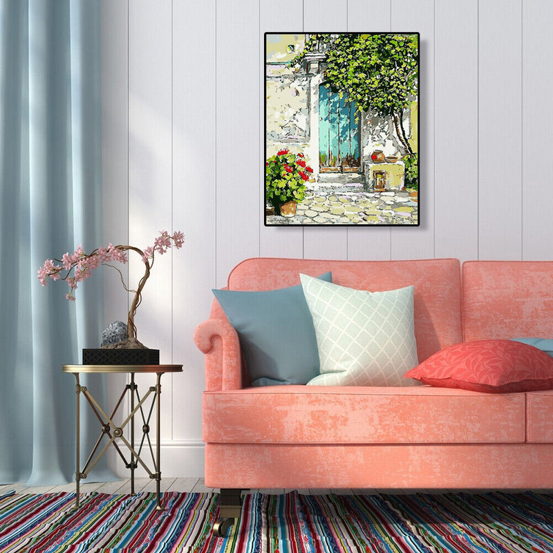 Hand Painted Artwork Frameless DIY Sunny Doorway Painting By Numbers Picture Kit