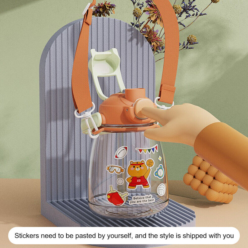 1100ml Straw Big Belly Water Cup Drinking Water Bottle w/ Stickers (Orange)