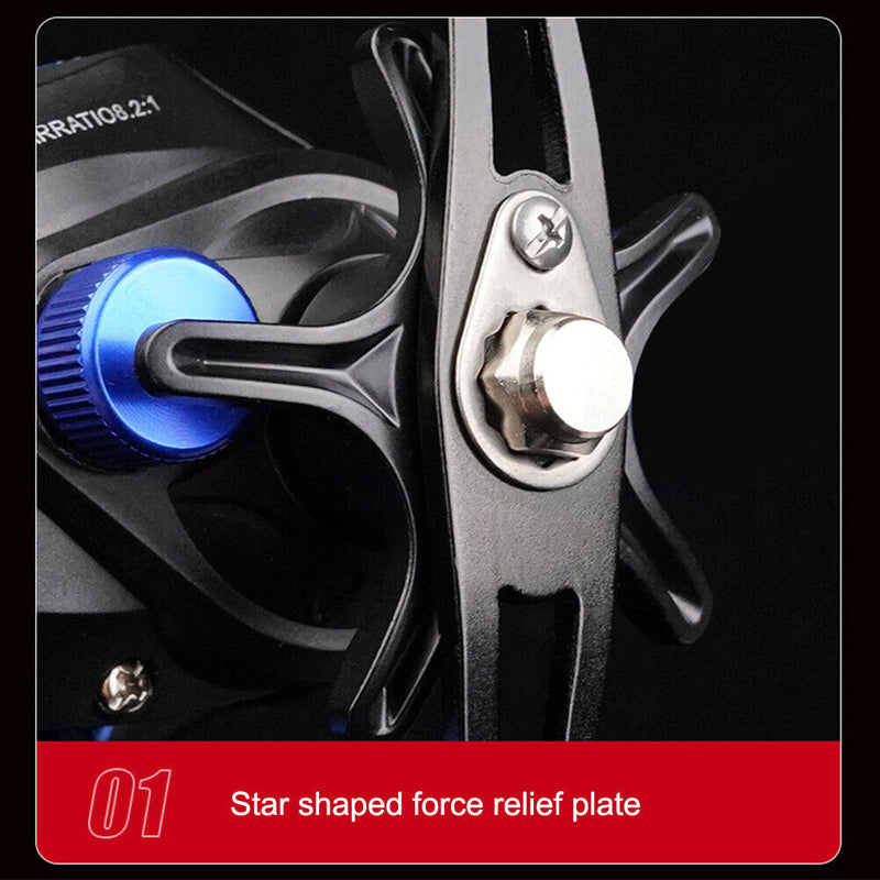 Baitcasting Reel 8.2/1 Max Drag 8kg Casting Carp Fishing Reel (Blue Right) Newly