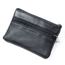 Small Black Leather Zip Wallet Card Holder Purse Key Holder Wallet Coin Pouch