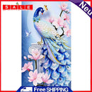 Blue Peacock Oil Paint By Numbers Kits DIY Handpainted on Canvas Wall Unframed