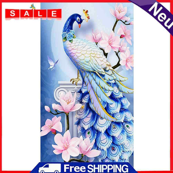 Blue Peacock Oil Paint By Numbers Kits DIY Handpainted on Canvas Wall Unframed