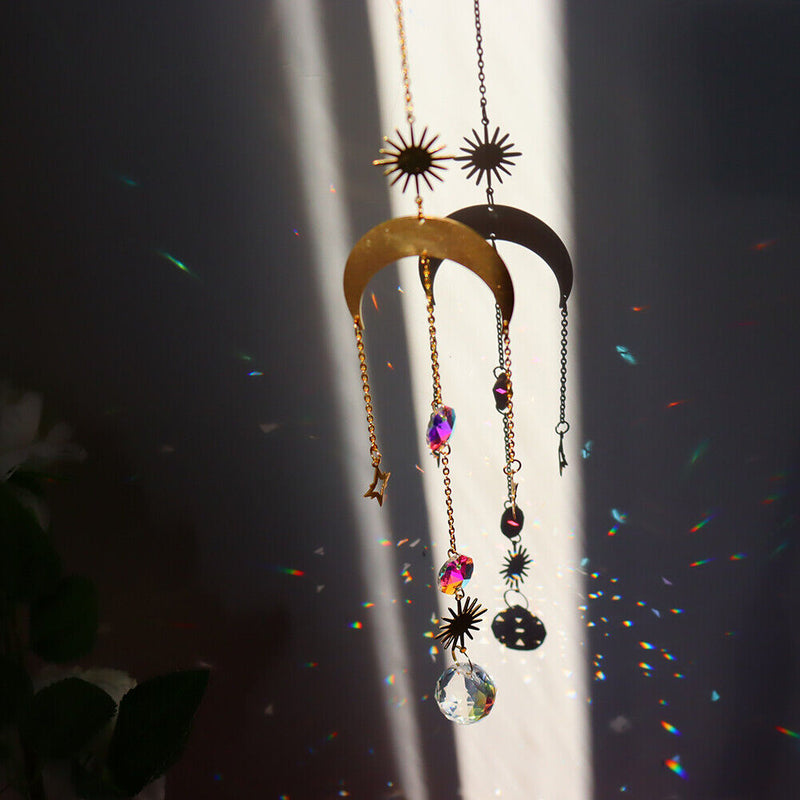 Suncatcher Crystal Star Moon Sun Chandelier Pendant Prism Hanging Lamp Ornament