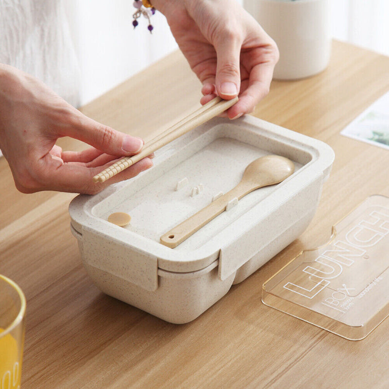 Microwave Lunch Containers Box with Compartments Food Container (Beige) Newly