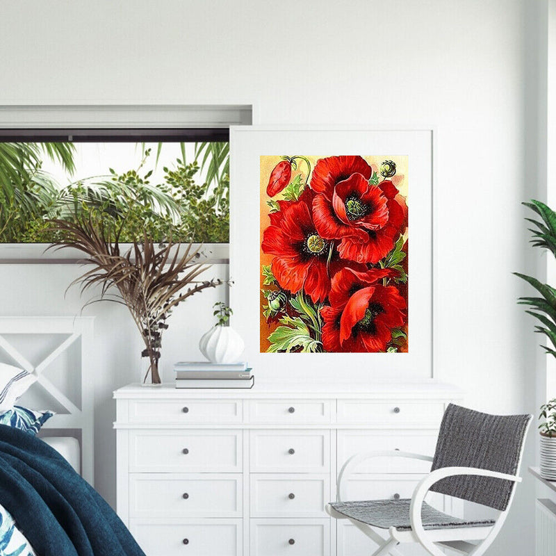 Oil Paint By Numbers Picture DIY Drawing Red Flower Acrylic Paint Decor Art