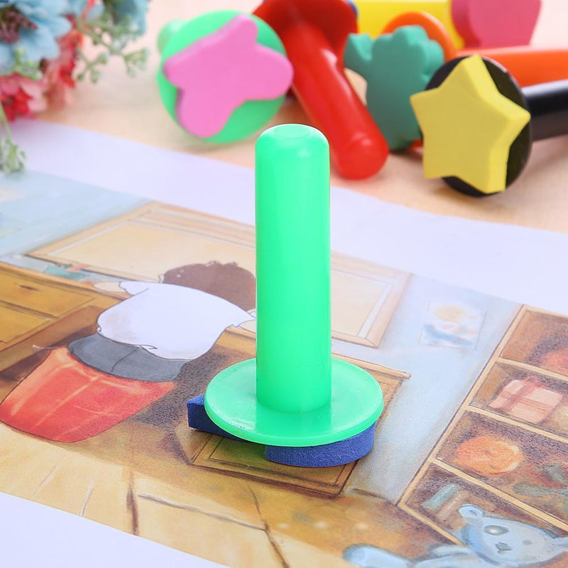 JUNERAIN 6pcs/Set Plastic Sponge Paint Graffiti Brushes DIY Drawing Toys Di