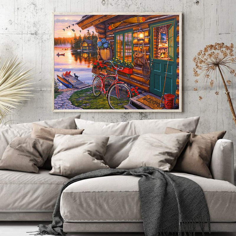 Oil Painting By Numbers Acrylic Handmade Lakeside Scenery Digital Picture D