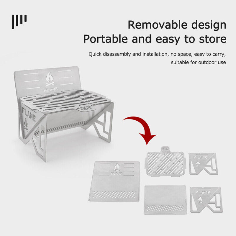 Portable Folding BBQ Grill Stove Outdoor Stainless Steel Barbecue Net Wood Stove